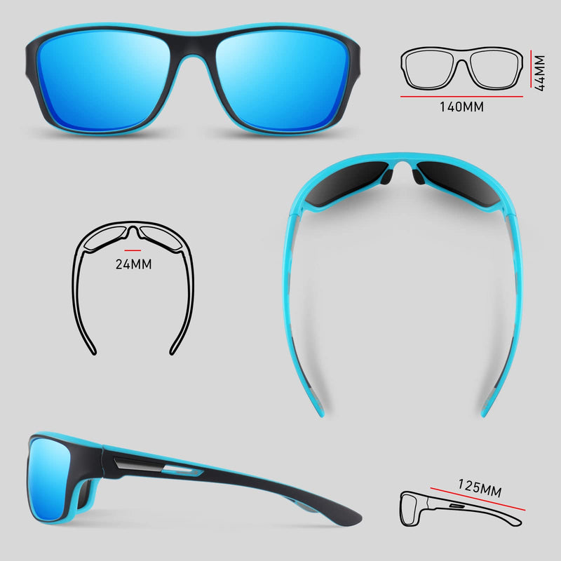 [Australia - AusPower] - Polarized Sports Sunglasses for Men Women,Fishing Driving Rectangular Goggles UV400 Protection Black Blue Frame/Ice Blue Mirrored Lens+black Brown Frame/Brown Lens 