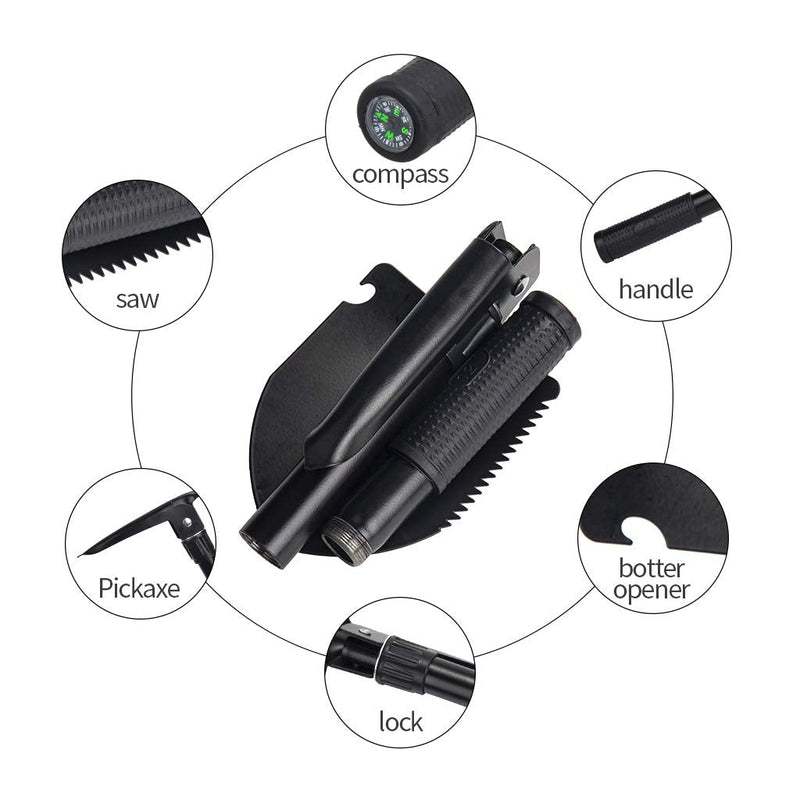 [Australia - AusPower] - Jipemtra Gardening Folding Shovel Military Camping Shovel Survival Gear Entrenching Tool with Carrying Pouch Metal Handle for Camping Trekking Gardening Fishing Backpacking Snow Black 
