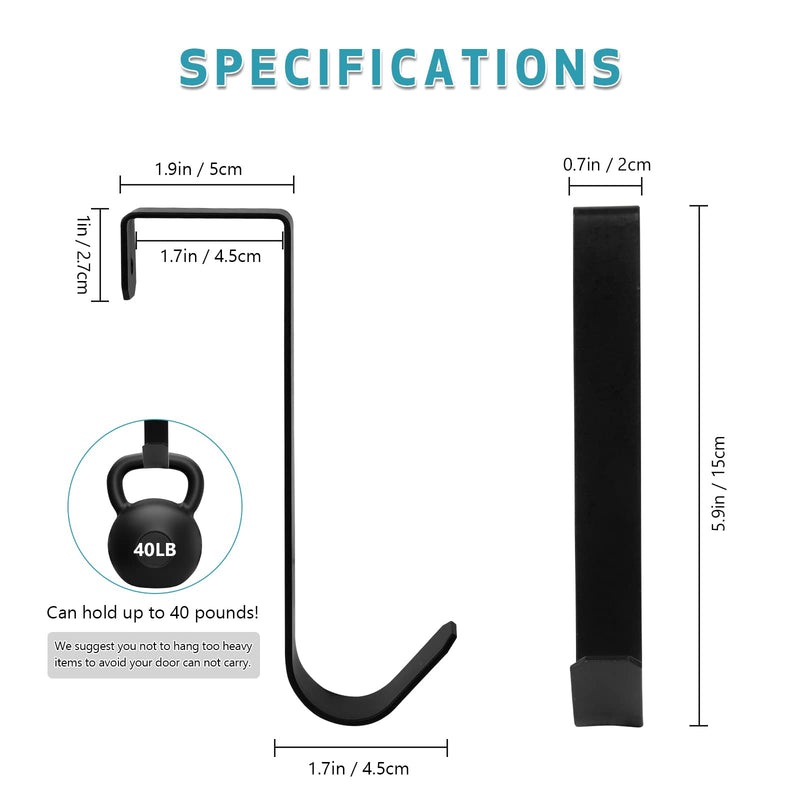 [Australia - AusPower] - Lindeza Over The Door Hooks 5 Pack Heavy Duty Over Door Hooks for Hanging, Reinforced 40LBs Metal Over Door Hangers Black Door Hooks Towel Hooks for Bedroom Bathroom, Fit 1-3/4 Door, with Sponge Pads 