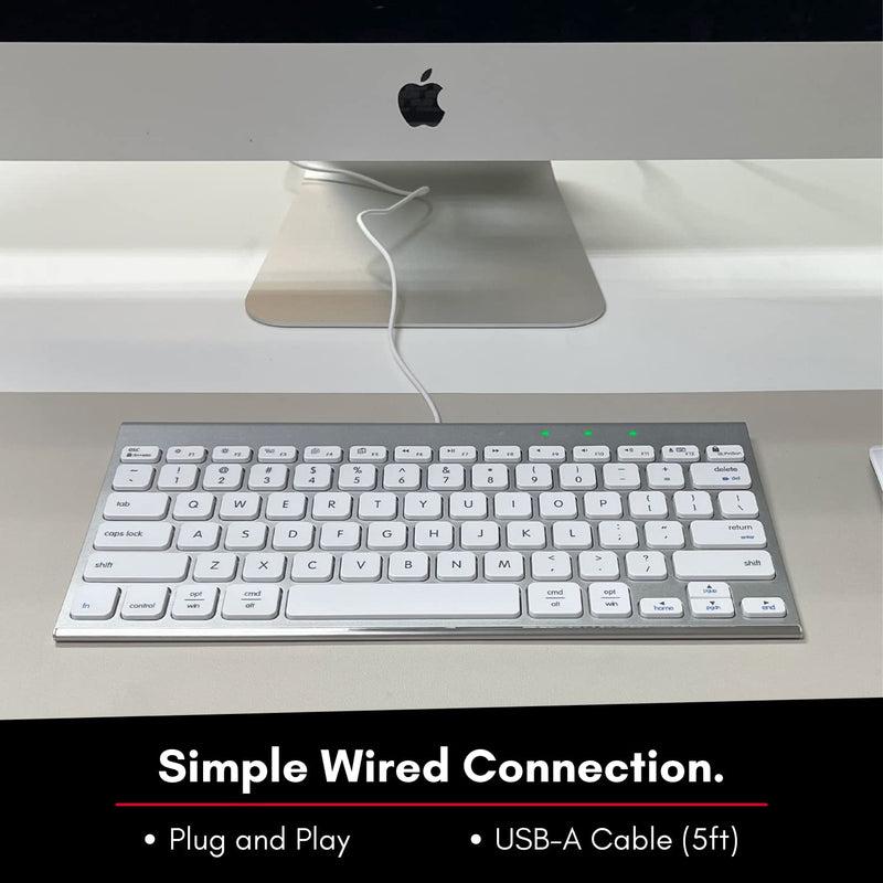 [Australia - AusPower] - Macally USB Wired Keyboard for Mac and Windows PC - Space Saving Compatible Small Apple Keyboard - 78 Keys External Mac Keyboard for MacBook Pro/Air, iMac, Desktop Mac Mini - Silver Aluminum 