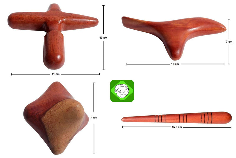 [Australia - AusPower] - 4 Types, 5 Piece Set - LUNGCHA Traditional Thai Massage Reflexology Wooden Stick Tool (Set of 4 Types Body Hand Foot Massage) 