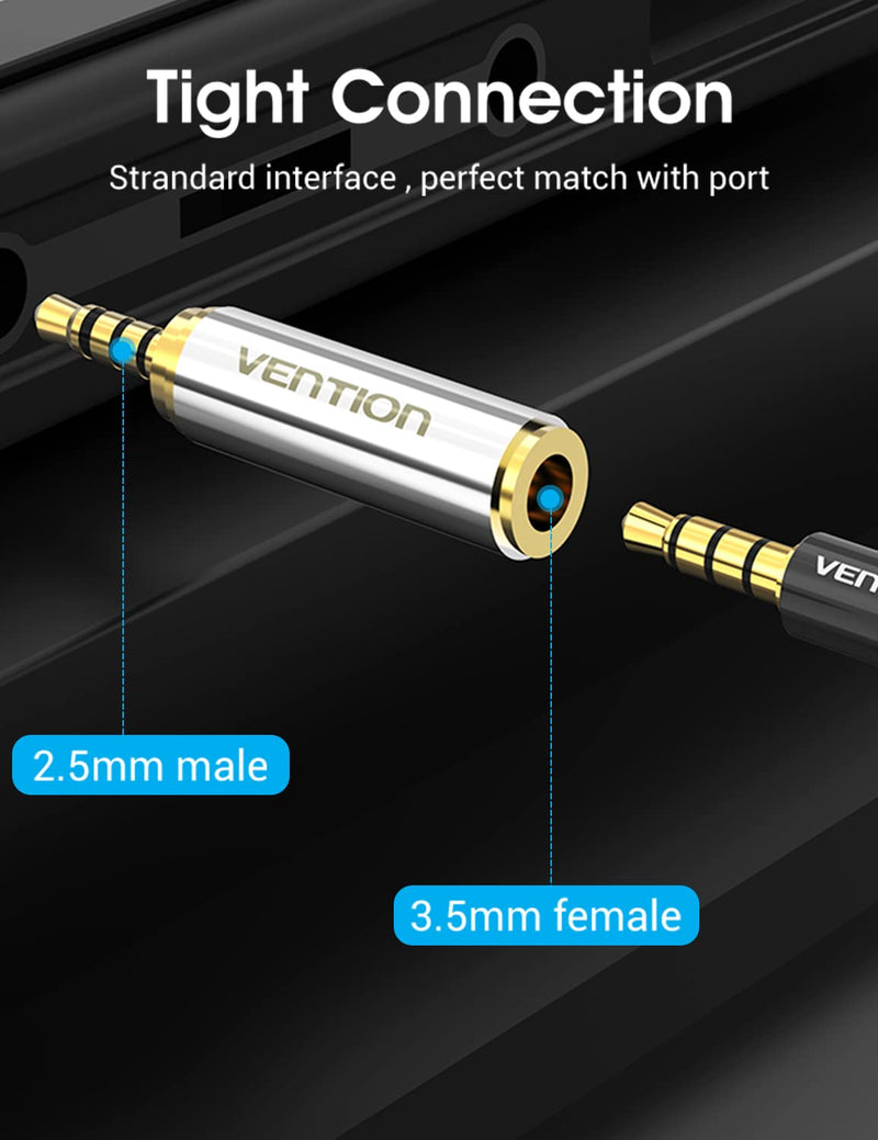 [Australia - AusPower] - Vention 3.5mm Female to 2.5mm Male Audio Adapter Converter Premium Quality Headphone Earphone Headset 2.5mm to 3.5mm 3 Ring Jack Stereo or Mono 2 Pack 