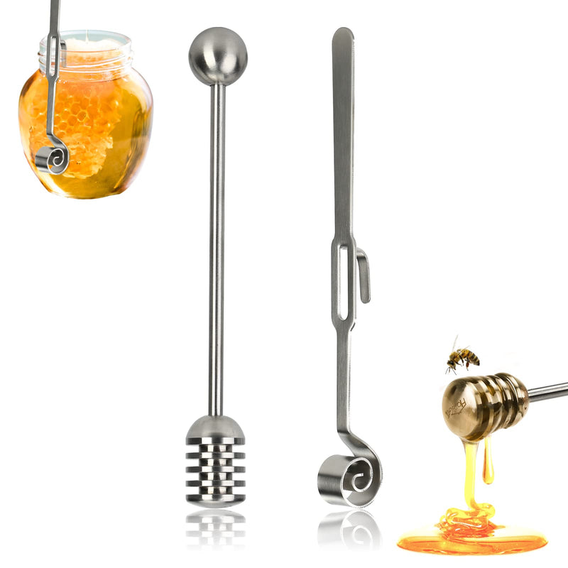 [Australia - AusPower] - HANSGO Honey and Syrup Dippers, 2PCS 6.3 Inches 304 Stainless Steel Honeycomb Stick and Curved Honey Dippeers Sticks for Honey Jar Dispense Drizzle Honey, Wedding Party Favors 