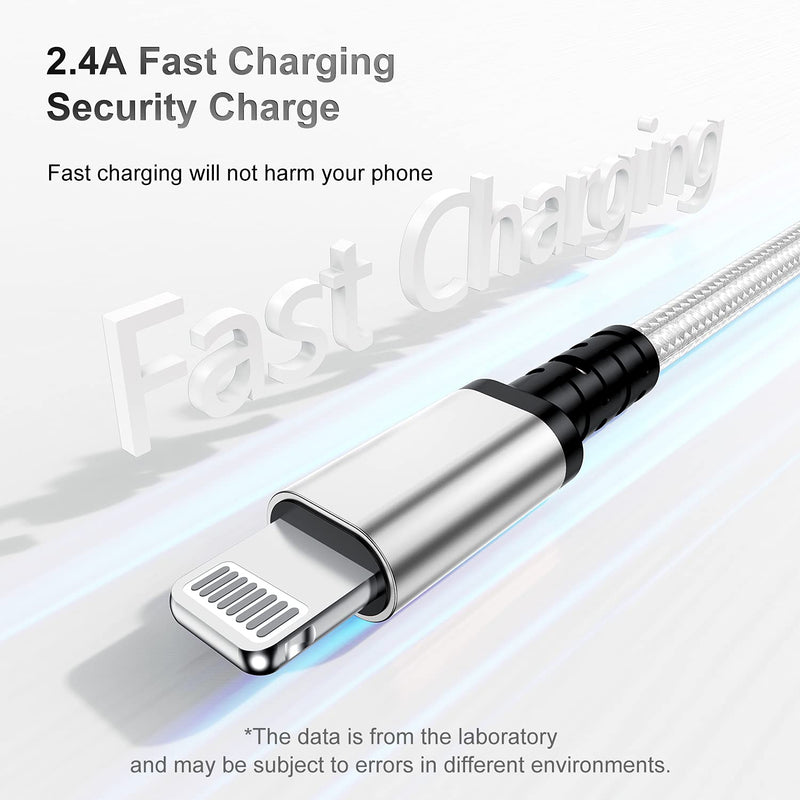 [Australia - AusPower] - 4 Pack 6ft iPhone Charger Cable, [Apple MFi Certified] Long USB A Lightning to Cable 6 Feet, 6 Foot Nylon Fast Apple Charging Cable Cord for Apple iPhone 12/11 Pro/11/XS MAX/XR/8/7/6s/6/5S/SE iPad Silver 