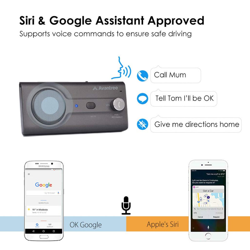 [Australia - AusPower] - Avantree CK11 Hands Free Bluetooth 5.0 Car Kits, 3W Loud Speakerphone, Support Siri Google Assistant & Motion Auto On Off, Volume Knob, Wireless in Car Handsfree Speaker with Visor Clip - Titannium 
