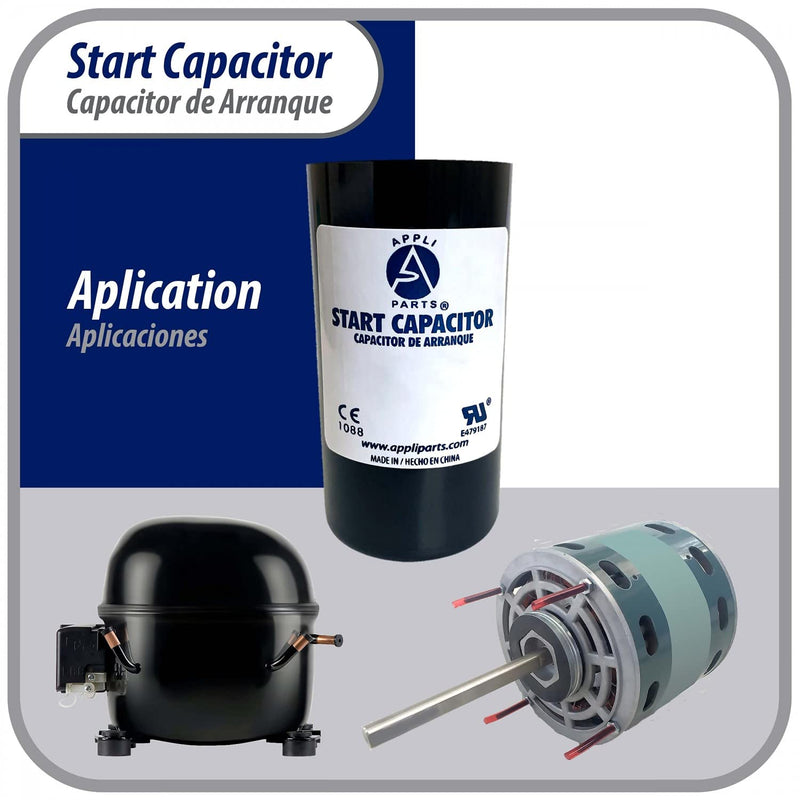 [Australia - AusPower] - Appli Parts motor start capacitor 216-259 Mfd (microfarads) uF 250VAC universal fit for electric motor applications 1-3/4 in Wide 3-3/8 in Height CON-216-250 250 Vac 