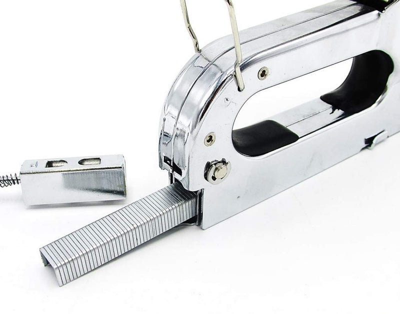 [Australia - AusPower] - Heavy Duty Staple Gun in Metal-Chrome Finish with Quick-jam-Clear Mechanism and Safety Handle Lock - Home Office Construction Use 