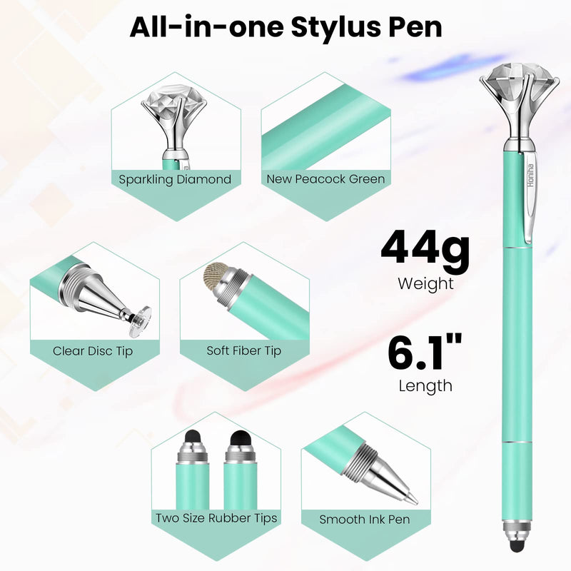 [Australia - AusPower] - Honiha Stylus Pen, Big Diamond Multi-Tips Stylus Pens for Touch Screens Capacitive Stylus Universal Stylist Pen for for iPad iPhone and All Other Tablets & Cell Phones-Green 