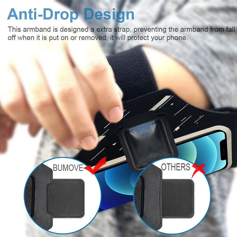 [Australia - AusPower] - iPhone 13/13 Pro/12/12 Pro Armband, BUMOVE Gym Runing Sports Arm Band for iPhone X/XS/XR, 11/11 Pro, 12 mini/12/12 Pro, 13 mini/13/13 Pro up to 6.2 inch with Airpods Key Card Holder (Black) Black (Up to 6.2") 