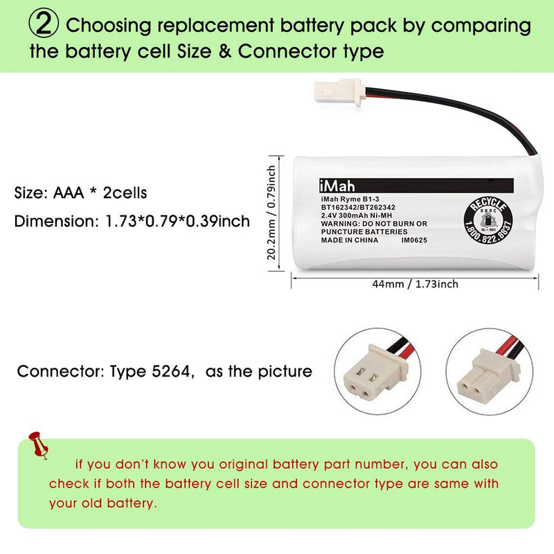 [Australia - AusPower] - iMah BT162342 BT262342 BT183342 BT283342 Cordless Phone Batteries Compatible with VTech CS6114 CS6419 CS6719 AT&T EL5210 EL52300 EL52400 CL81101 CL80111 Handset Telephone, 2-Pack 2-Pack, BT162342/BT262342 