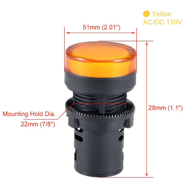 [Australia - AusPower] - uxcell 4Pcs Yellow Indicator Light AC/DC 110V, 22mm Panel Mount, for Electrical Control Panel, HVAC, DIY Projects 