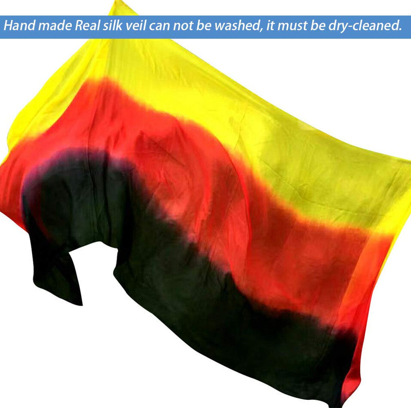 [Australia - AusPower] - KIKIGOAL Women's 100% Silk Belly Dance Veils and Hand Scarves Gradual Colors 1.14x2.5m/98"x45" Black Red Yellow 
