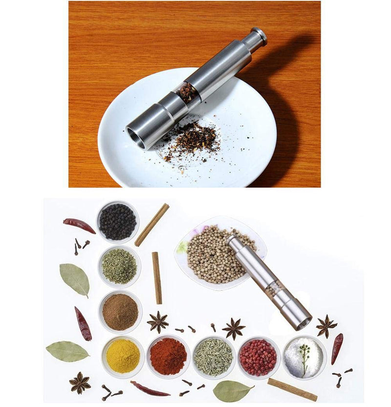 [Australia - AusPower] - Salt and Pepper Grinder Set of 2,Stainless Steel Push Button Grinder Modern Design Thumb Grinder, for Black Pepper, Sea Salt and Himalayan Salt, Spice and Salt 