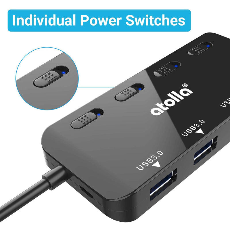 [Australia - AusPower] - USB 3.0 Hub Splitter - USB Extender 4 Port USB Ultra Slim Data Hub with Individual Power Switch and LED 0.5 FT 