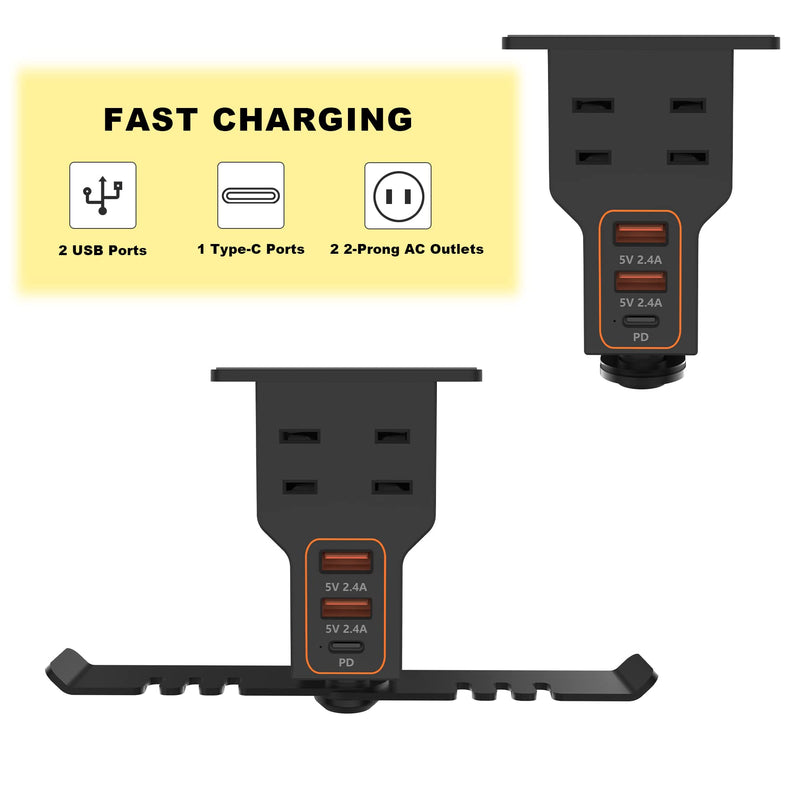 [Australia - AusPower] - Headphone Stand with USB Charger /1 Type-c/2 2-Prong AC Outlet Power Strips/3 Under Desk Headset Holder Mount Suitable for Gamers Gifts Desk Gaming Accessories 