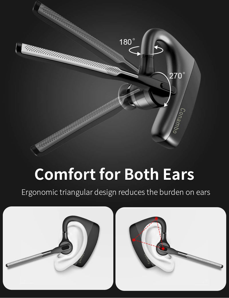 [Australia - AusPower] - CONAMBO Bluetooth Headset V5.1, 16 Hrs HD Talktime CVC8.0 Dual Mic Noise Cancelling Hands Free Bluetooth Earpiece for Cell Phone iPhone Android Driving Business Office 