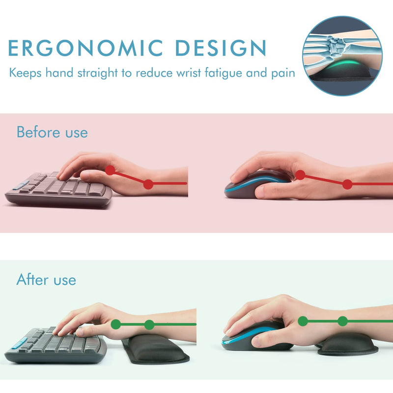 [Australia - AusPower] - VAGAU Premium Memory Foam Keyboard and Mouse Wrist Rest Pads Set- for Comfortable Typing &Wrist Pain Relief(Pack of 2) Wider 