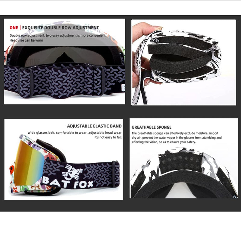[Australia - AusPower] - OTG Ski Snow Goggles, 100% UV Protection Anti Fog Snowboard Goggles for Men Women Youth 