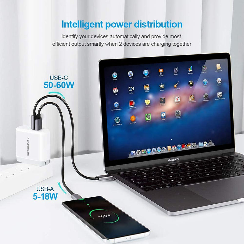 [Australia - AusPower] - USB C Charger, PowerLot 68W 2 Port GaN PD& QC USB-C Power Adapter, 60W USB C Wall Charger for MacBook Pro, iPad pro Charger Block, 18W USB A Fast Charger for iPhone 12 Pro Max/ 11 Pro Max/iPad Air 