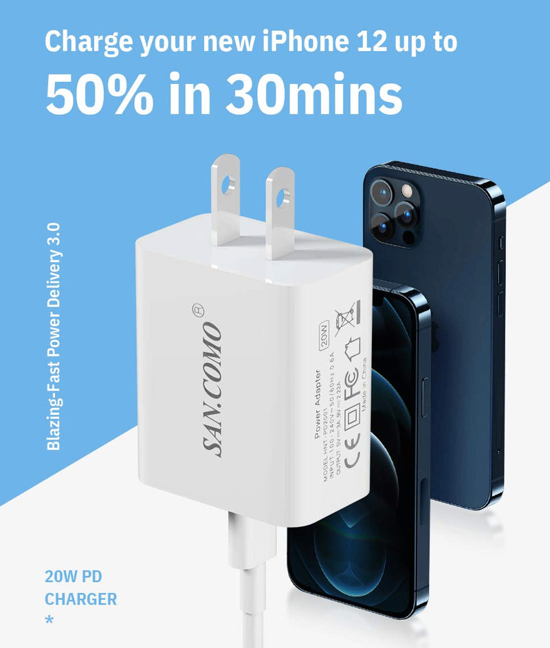 [Australia - AusPower] - iPhone Fast Charger, 20W USB C Wall Charger with MFi Certified 6.6FT Charger Cable Type C Charger Adapter Compatible with iPhone 13/13 Mini/13 Pro Max/11 Pro Max/XS Max/XS/XR/X,iPad Pro White 