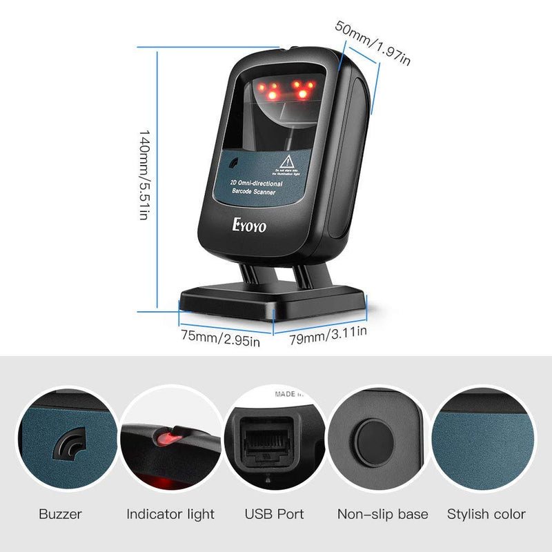 [Australia - AusPower] - Eyoyo 2D Hands-Free Barcode Scanner, Omnidirectional USB Wired Desktop Barcode Reader 1D 2D PDF417 Data Matrix Bar Code Reader with Automatically Scanning for Retail Store Supermarket Mall Business Blue Desktop Barcode Scanner 