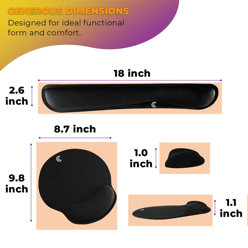 [Australia - AusPower] - Wrist Rests for Keyboard and Mouse Pad Set - Memory Foam Cushion, Black - Ergonomic Wrists Hand Arm Rest Support for Laptop Computer Desk and Gaming - Carpal Tunnel Syndrome Relief Original 