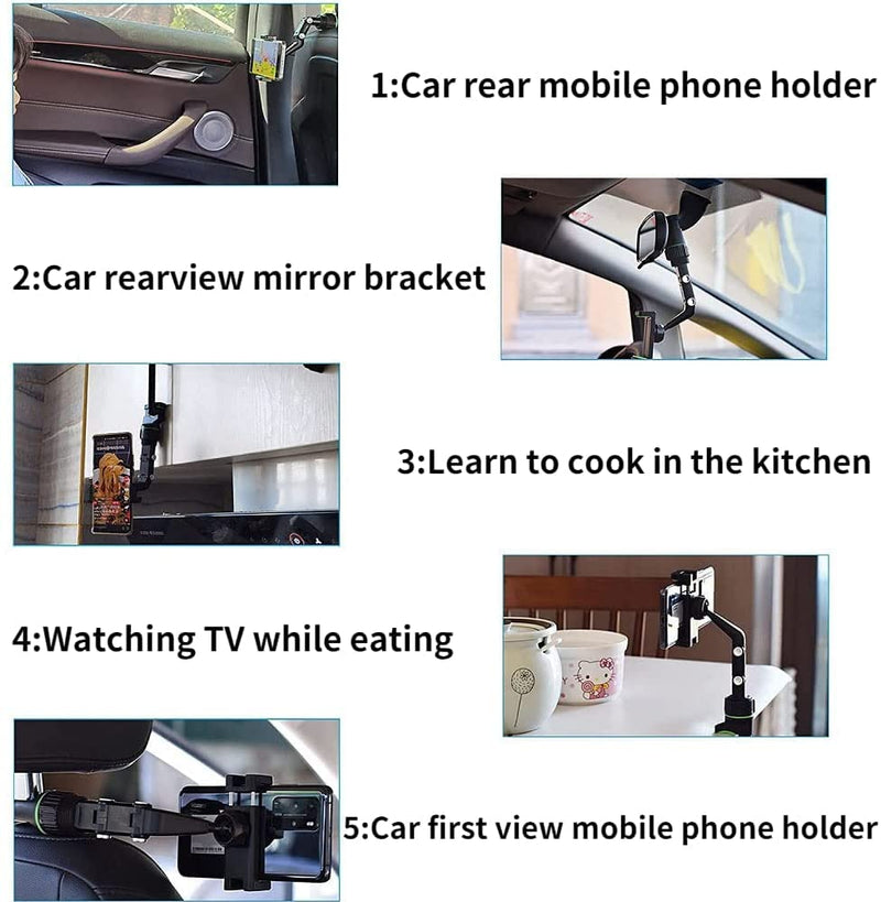 [Australia - AusPower] - New 360° Rearview Mirror Phone Holder for Car Multifunctional Mount Phone and GPS Holder Universal Rotating Car Phone Holder, Can be Fixed and Adjusted Cell Phone Automobile Cradles (Grey) Grey 
