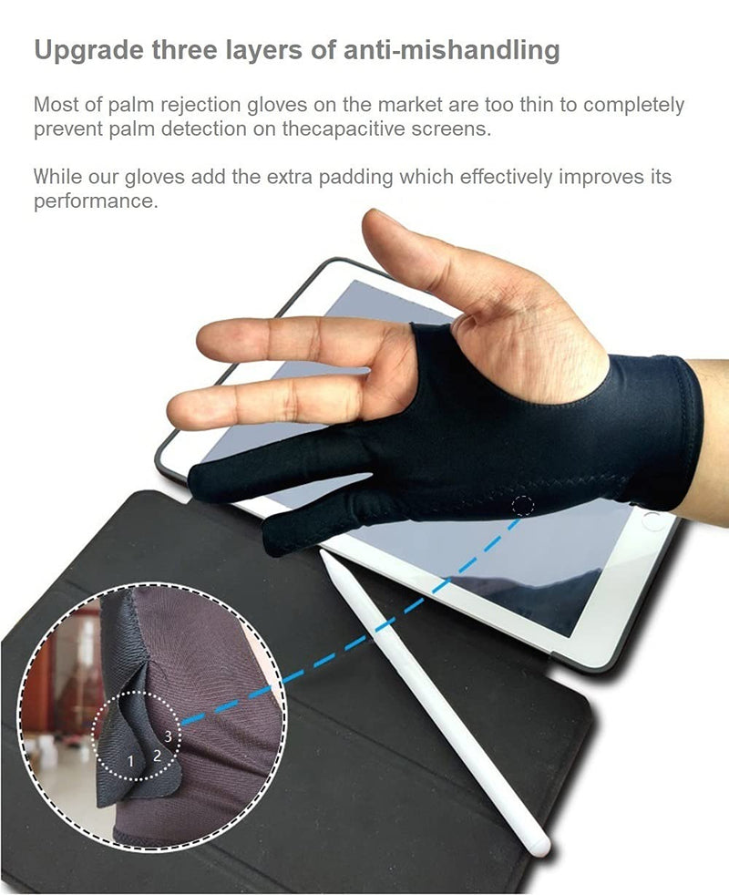 [Australia - AusPower] - WSWBD Drawing Glove, Digital Art Glove for Graphic Tablet, Artist Gloves with Two Fingers for iPad, Paper Sketching, Smudge Guard, Palm Rejection, Suitable for Left and Right Hand (2 PCS), XS 