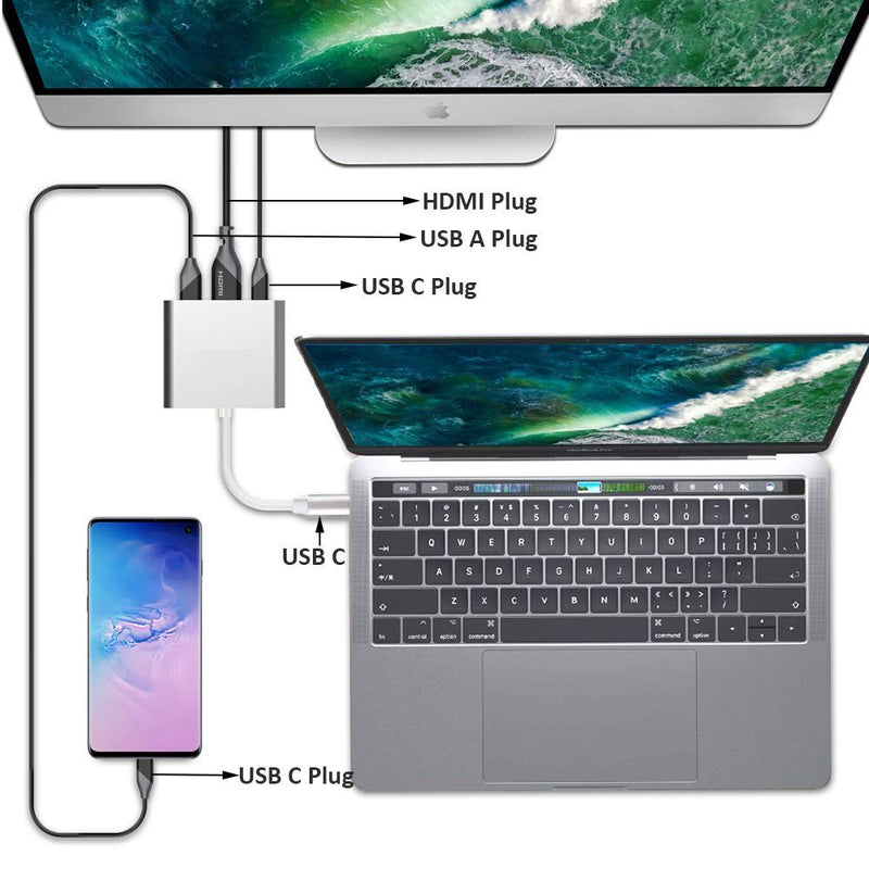 [Australia - AusPower] - USB C to HDMI Adapter, QCEs USB-C Multiport Hub with PD Charger 4K Portable Dock Compatible with Samsung Dex Station Galaxy S20 S10 S10+ S9 S8 Plus Note 10/9 Tab S4 MacBook Pro/Air 2019 iPad Pro 