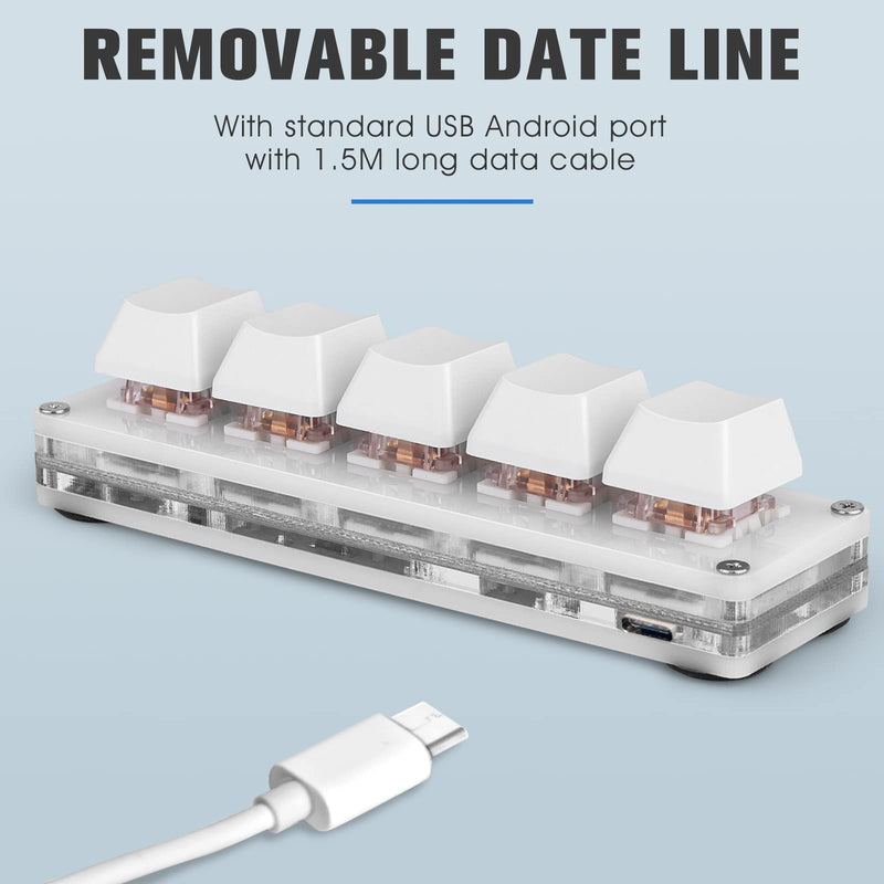 [Australia - AusPower] - Ecarke 5 Keys Mini Macro Mechanical Keyboard Gaming Keypad with USB Data Cable for Windows Mac OSU HID Standard Keyboard（Upgrade Cherry Shaft ） White 