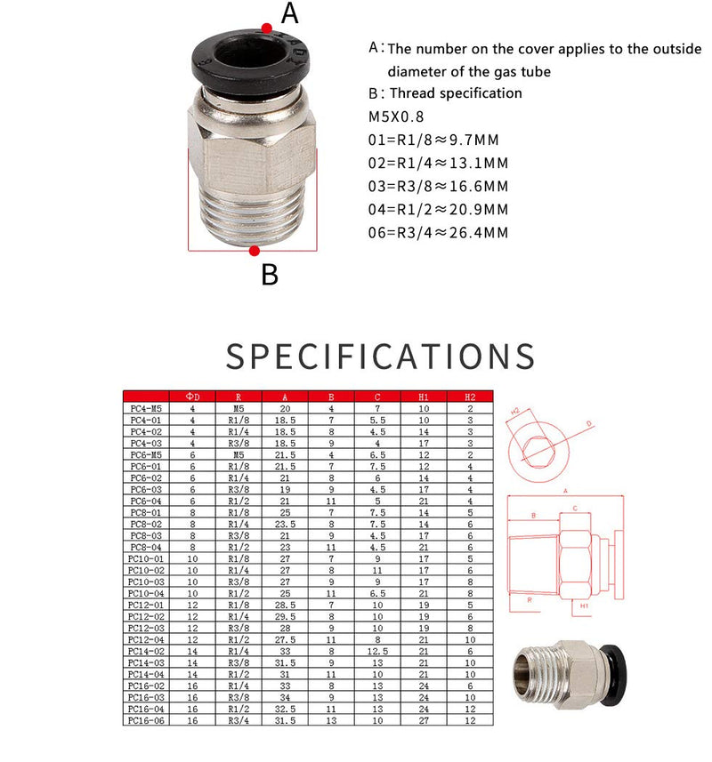 [Australia - AusPower] - M5 PT Male Thread 4mm Straight Pneumatic Push in Quick Fitting Connectors for PETF Tube 10Pcs 4mm M5×0.8 