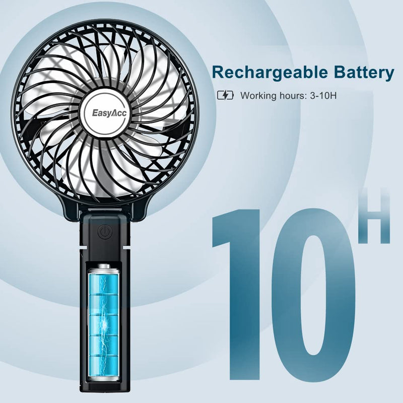 [Australia - AusPower] - Mini Handheld Fan, EasyAcc USB Desk Fan Small Personal Portable Hand Fan Table Fan with Rechargeable Battery Operated Cooling Folding Electric Fan 3-10H Working Hours for Travel Office Outdoor- Black 3-10 Working Hours 