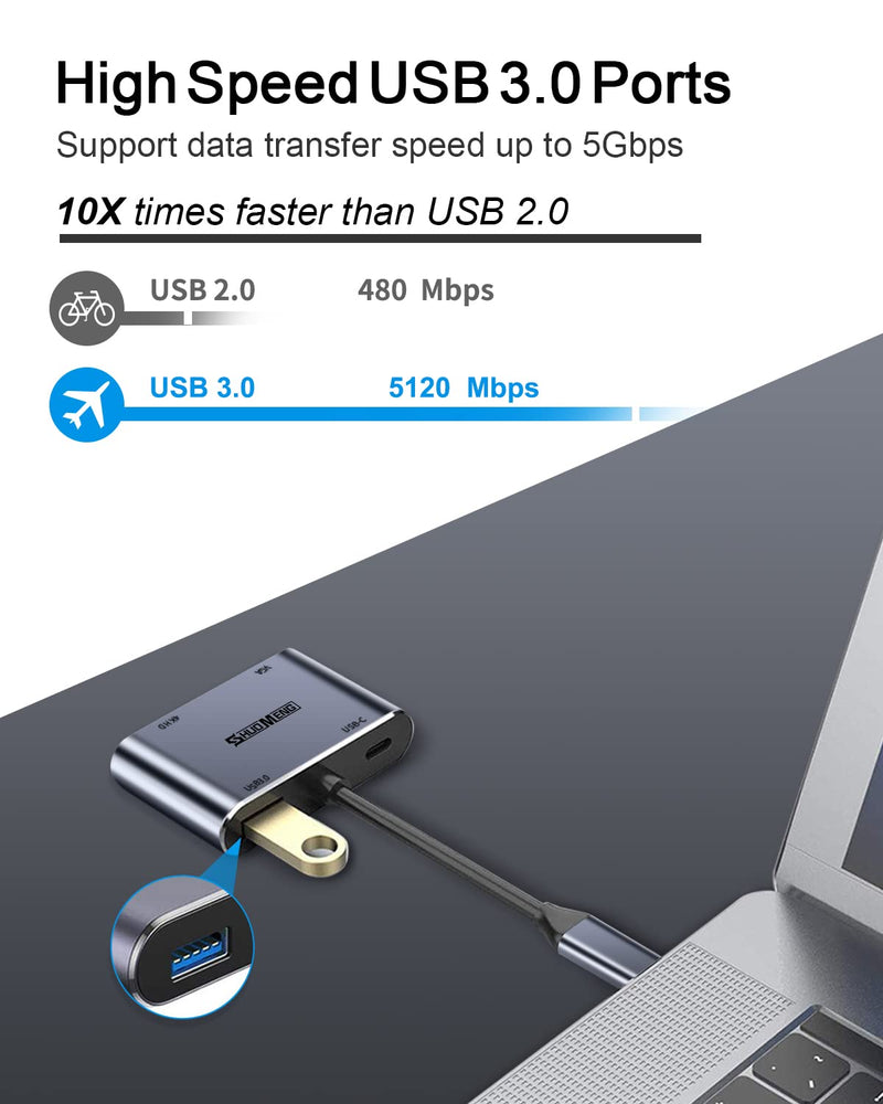 [Australia - AusPower] - USB C to HDMI VGA Adapter, Shuomeng 4 in 1 USB-C to HDMI Adapter (Thunderbolt 3 Compatible) Hub Compatible for MacBook Pro/Air/ipad Pro 2018-2020, Dell, XPS,Samsung Galaxy S20 S10,Other Type-C Device [4 in 1] HDMI/VGA/PD/USB 
