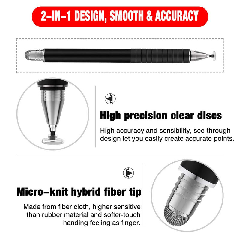 [Australia - AusPower] - MoKo Universal Stylus Pen, (2 Pack) 2 in 1 Precision Pen with 4 Replaceable Fine Point Discs + 2 Fiber Tips Compatible Apple iPad Mini/Air/Pro/iPhone/Samsung/Tablet, All Capacitive Touch Screen Device 