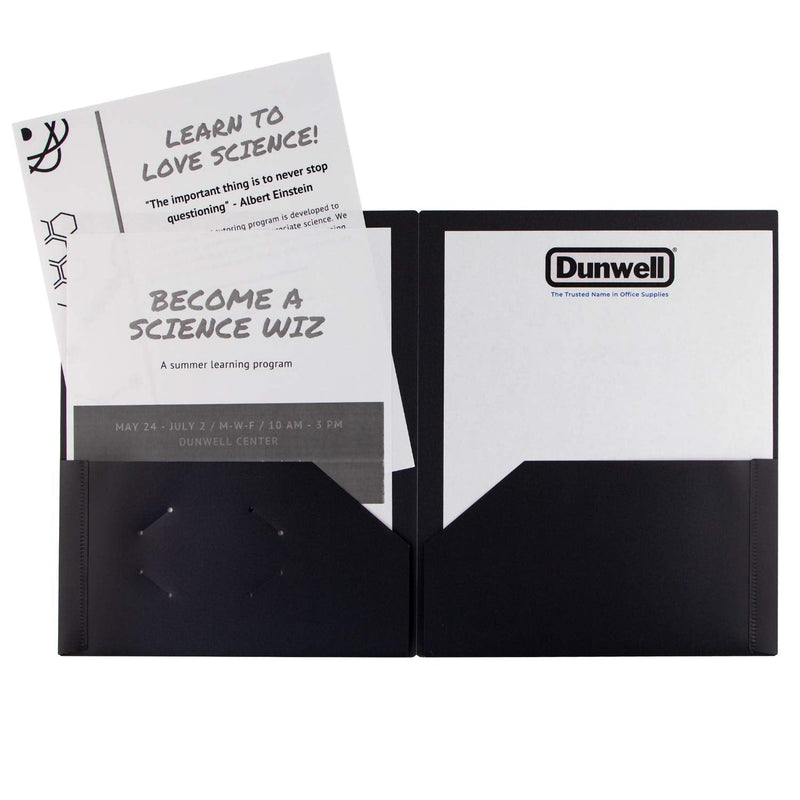 [Australia - AusPower] - Dunwell Plastic Folders with Pockets - (Black, 3 Pack), 2 Pocket Poly Folders for School, Home or Office, Durable Heavy Duty File Folders, Includes Removable Adhesive Labels Black 