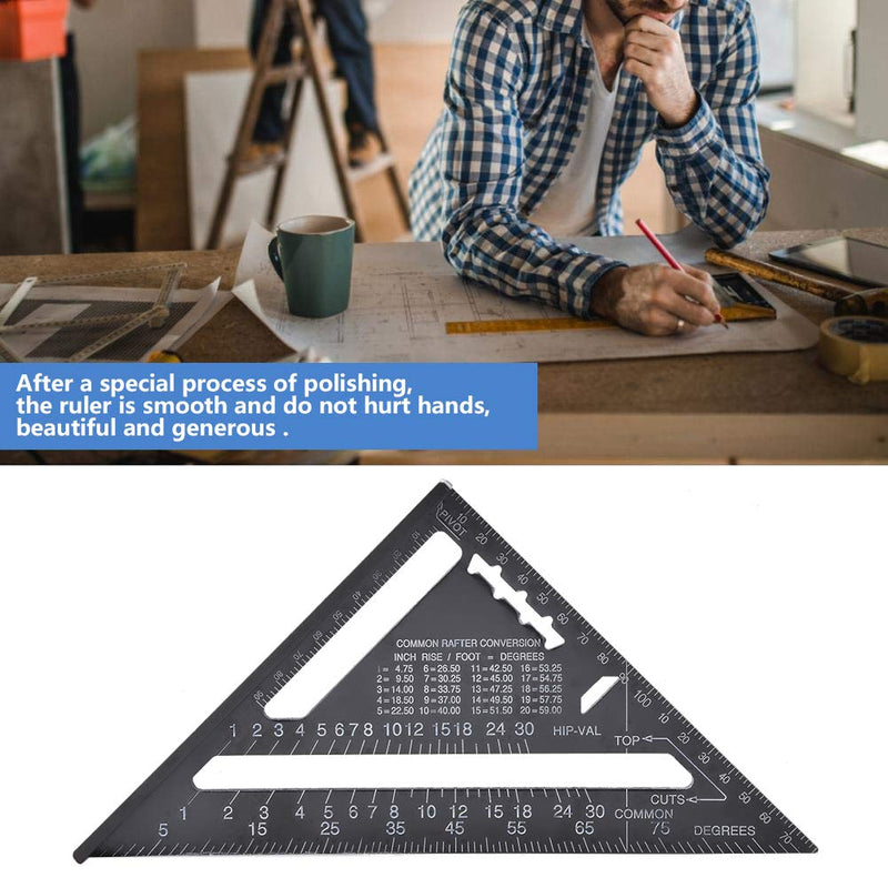 [Australia - AusPower] - 90 Degree Black Triangle Ruler Aluminum Alloy Angle Ruler Inch for Carpenter's Workshop Woodworking 7 Inch Square Layout Tool 