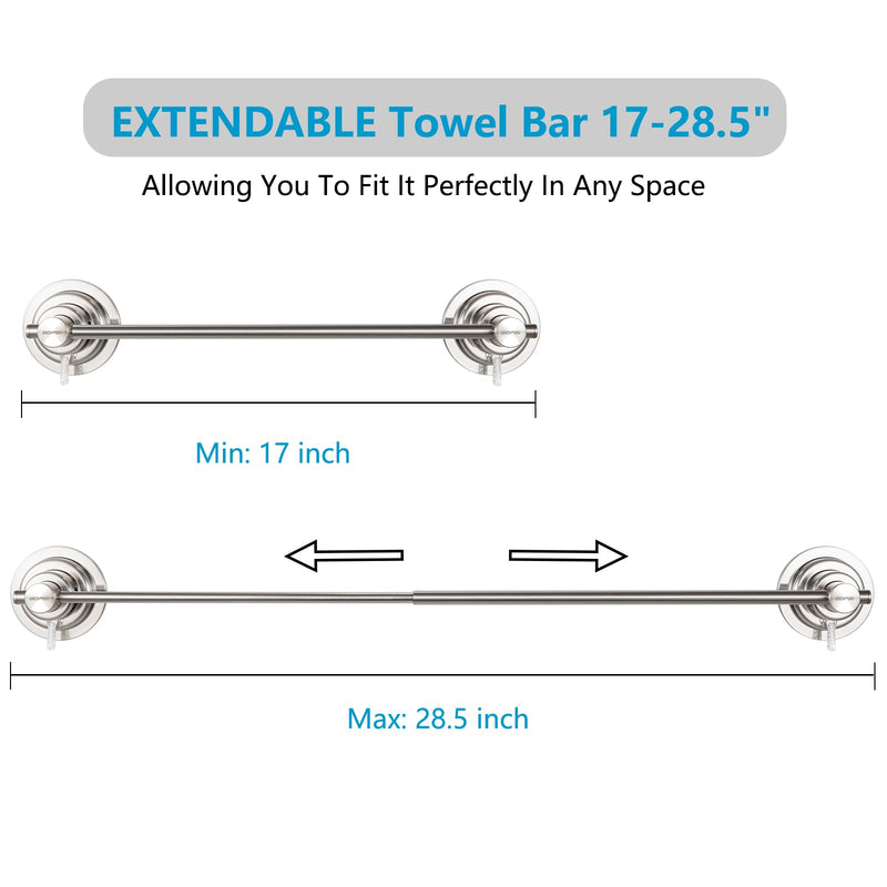 [Australia - AusPower] - Extendable Suction Cup Towel Bar 17-28.5", Brushed Nickel 
