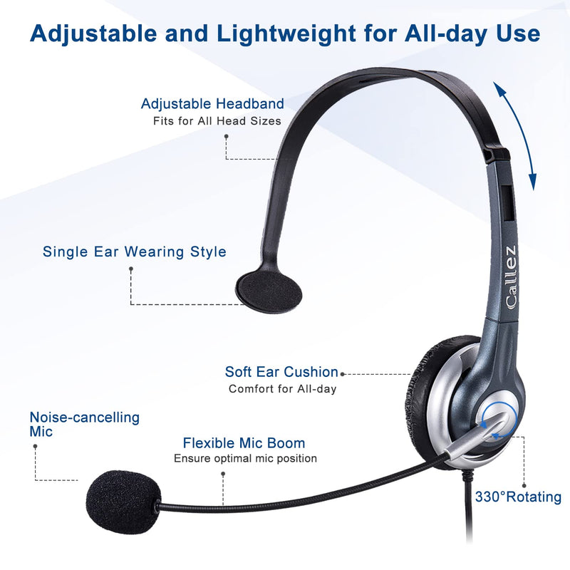 [Australia - AusPower] - RJ9 Phone Headset with Noise Cancelling Microphone, Callez Office Phone Headset Mono Compatible with Yealink T46S T42S T48S T41S T27G T20P T21P Avaya 1608 9608 Grandstream GXP2170 2135 Panasonic Cisco 