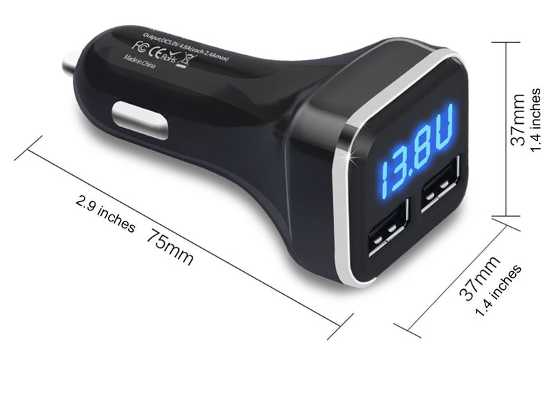 [Australia - AusPower] - Jebsens 4.8A 24W Dual USB Car Charger Volt Meter Car Battery Monitor with LED Voltage & Amps Display, for iPhone 7 / 6s / Plus, iPad Pro/Air 2 / Mini, Galaxy S7 / S6 / Edge/Plus, Note 5/4 USB A 