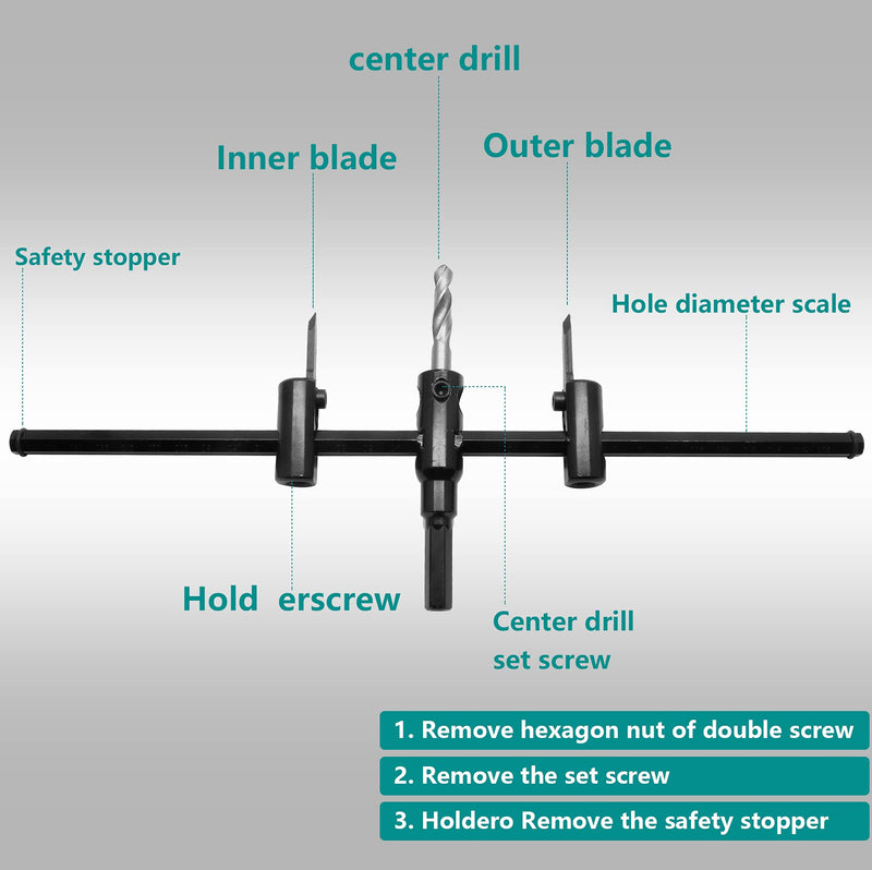 [Australia - AusPower] - Seimneire Adjustable Hole Saw, 1-3/16" to 11-3/4" (30 to 300mm) Heavy Duty Adjustable Circle Cutter Drill Bit Tool for Drywall Wood Plaster, Black 1-3/16" to 11-3/4", Black 