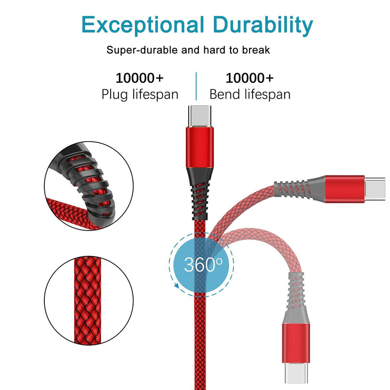 [Australia - AusPower] - USB C Cable 6FT 3Pack Aioneus Type C Phone Charger Nylon Braided Fast Charging Cord for Samsung Galaxy A01 A02s A10e A11 A12 A20 A21 A32 A42 A51 A52 S22 S21 S20 Fold 3, LG K51 Stylo 4 5 6,Moto Z3 Z4 Red 