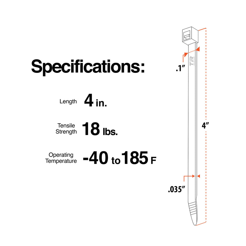 [Australia - AusPower] - TR Industrial Multi-Purpose UV Resistant Black Cable Ties, 4 inches, 100 Pack 4" 