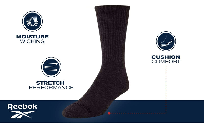 [Australia - AusPower] - Reebok Men's Cushioned Comfort Athletic Performance High Crew Socks (5 Pack) Classic White 6-12.5 