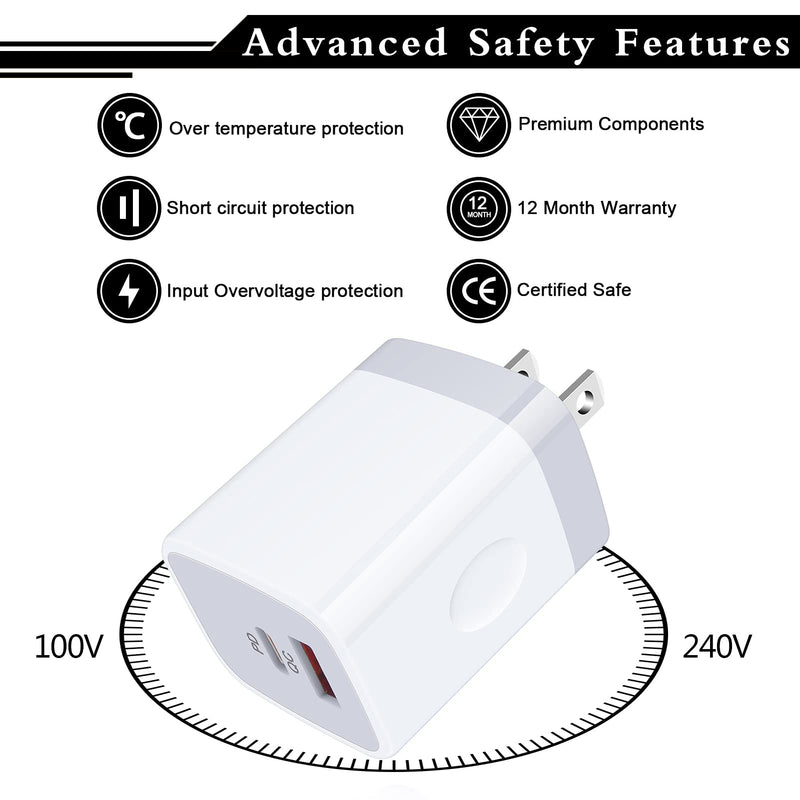 [Australia - AusPower] - USB C Power Adapter, 3Pack 20W 2 Port PD&QC 3.0 Type C Fast Charging Block Wall Charger Compatible with iPhone 13 12 11 Pro Max,SE,iPad,8 7 Plus,Samsung Galaxy S21 S20 S10 Plus,Google Pixel 6 Pro 5 4 
