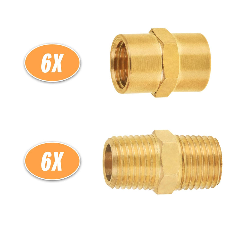 [Australia - AusPower] - 12-Pack Pipe Fitting and Air Hose Fitings, SUNGATOR 1/4 Brass Fittings, Hex Nipple, Coupling, 1/4" NPT x 1/4" NPT Female Pipe,1/4" NPT x 1/4" NPT Male Pipe 