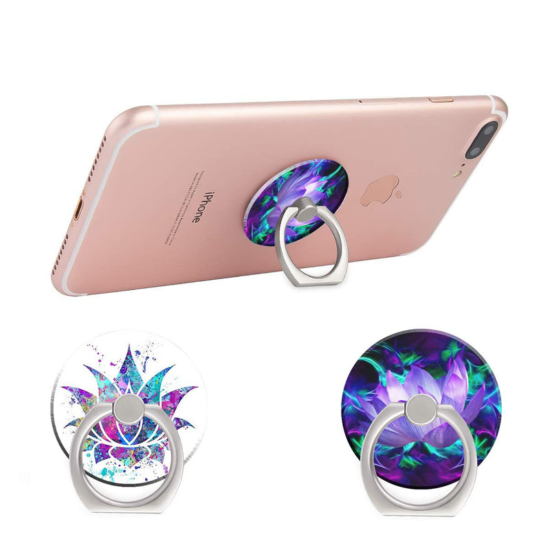 [Australia - AusPower] - BYBART Phone Ring Holder, 2PCS Metal 360° Rotation Phone Grip Kickstand Universal Finger Ring Stand Compatible with All Smartphone Tablet - Purple Lotus Flower 8 