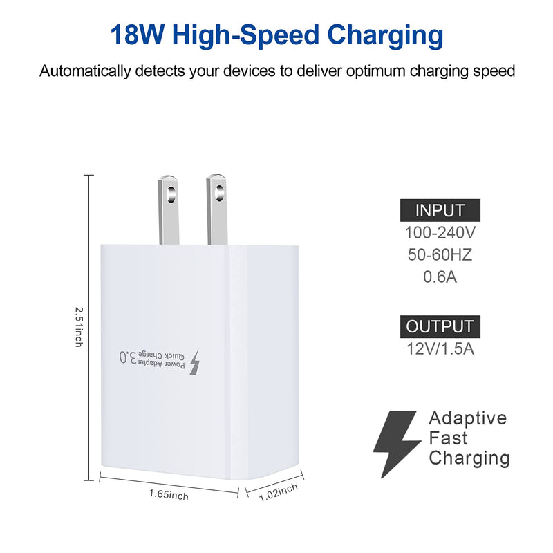 [Australia - AusPower] - 18W Fast Wall Charger Plug with Android USB C Type C Cable 3FT for Samsung Galaxy S22 Ultra S22+ A32 A42 A52 S21 S20 Plus A12 A11 A21S A51 A71, Moto G Power G Stylus G Fast, Edge 5G UW, G8 G7, 2 Pack Black, white 