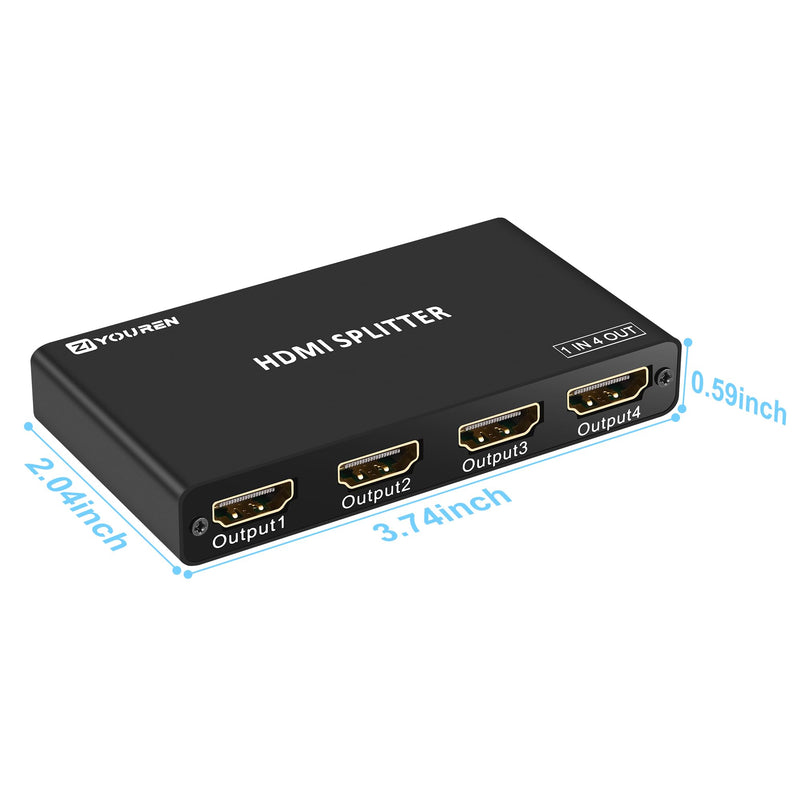 [Australia - AusPower] - HDMI Splitter with HD HDMI Cable, 4K HDMI Splitter 1 in 4 Out for Full HD 4K@30HZ 1080P 3D Splitter (1 HDMI Source to 4 HDMI Displays) 1x4 