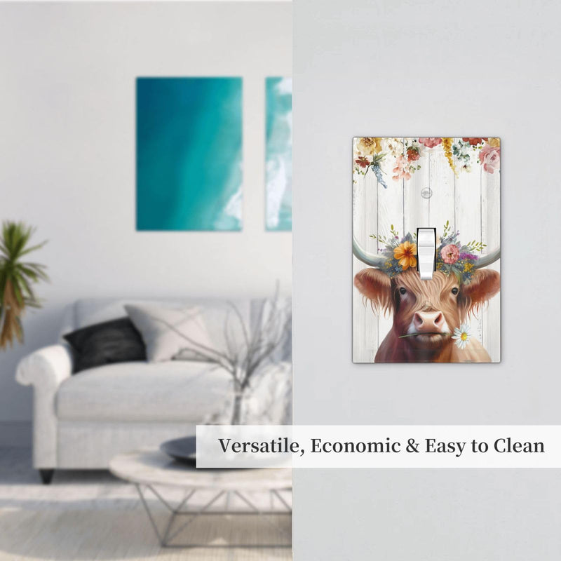 [Australia - AusPower] - Ukutarly Highland Cow Decorative Electrical 1 Gang Single Toggle Rustic Floral Wall Plate Farmhouse Light Switch Cover Faceplate Wallplate For Kitchen Home Office Room 