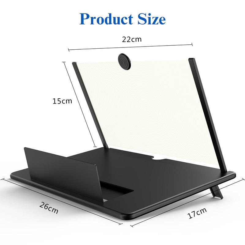 [Australia - AusPower] - 12" Screen Magnifier for Cell Phone -3D HD Magnifying Projector Screen Enlarger for Movies, Videos and Gaming – Foldable Phone Stand Holder with Screen Amplifier–Compatible with All Smartphones Black-12 inch 
